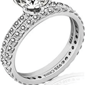 Platinum or Gold Plated Sterling Silver Wedding Set Ring