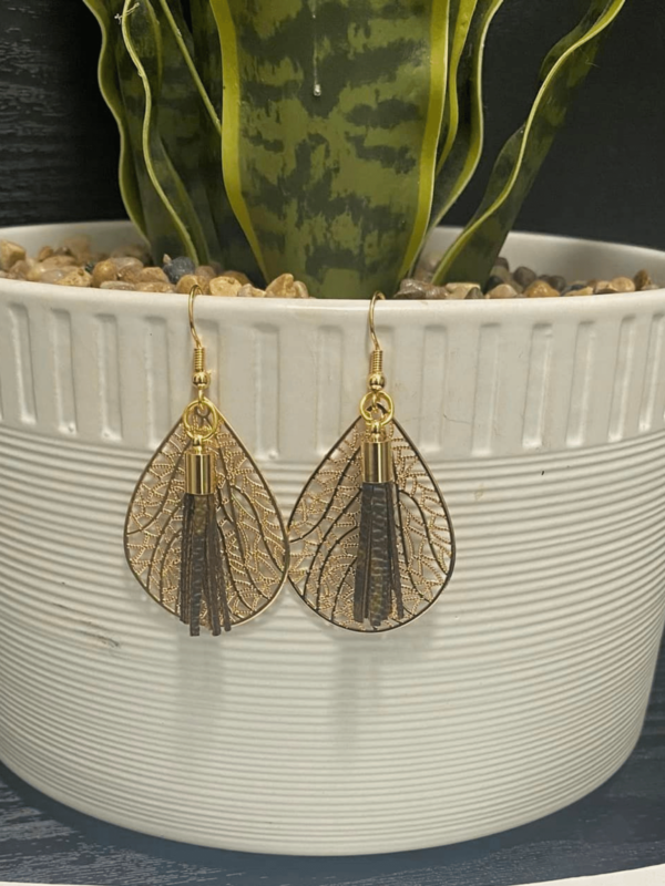 Gold Plated Teardrop Earrings with handmade tassel