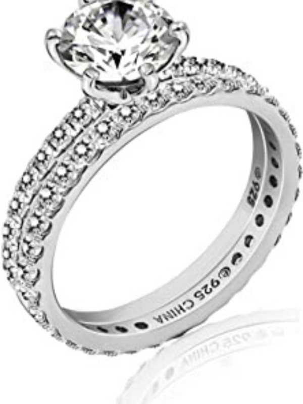 Platinum or Gold Plated Sterling Silver Wedding Set Ring